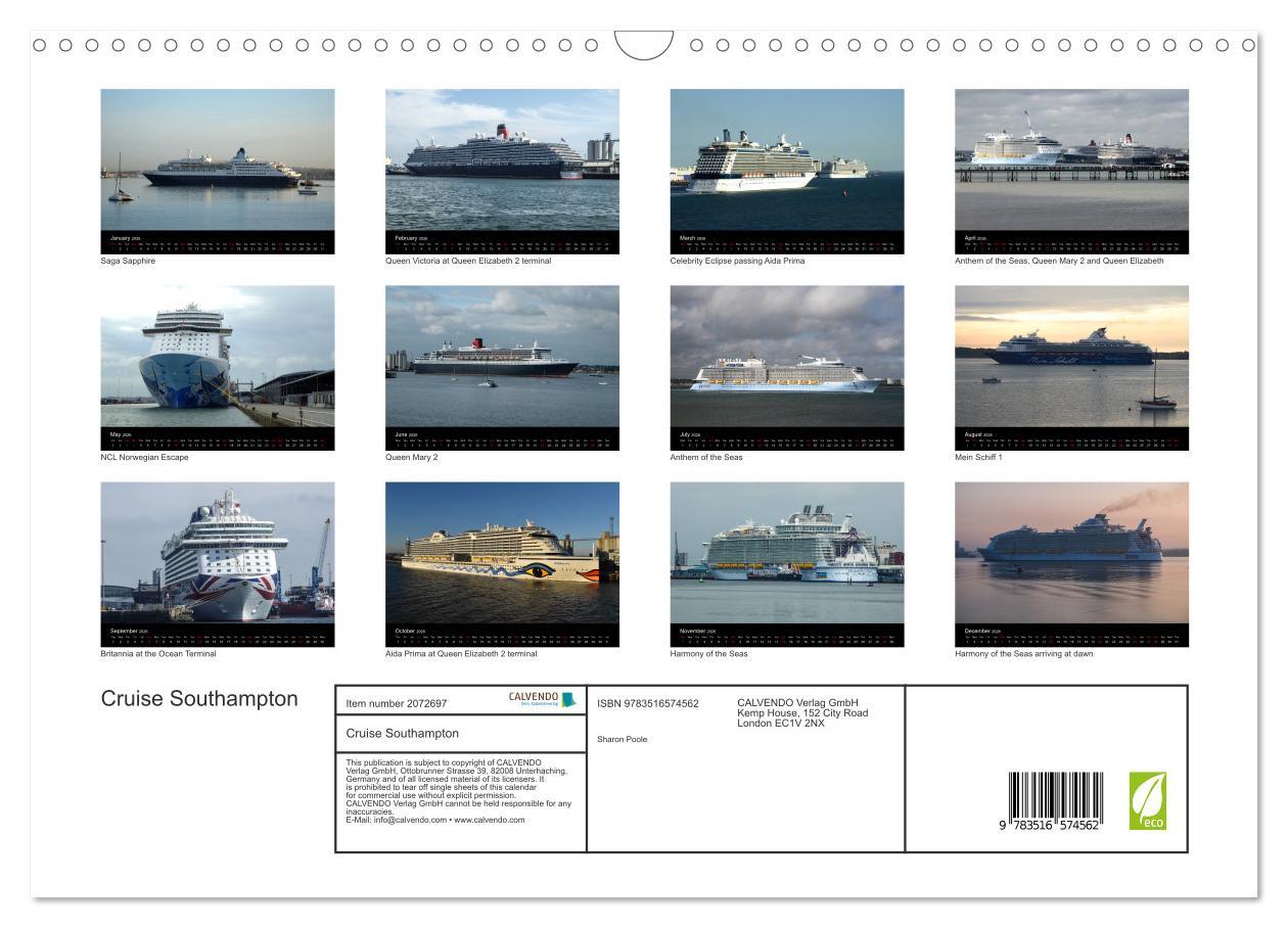 Beispielinhalt (Bild) Cruise Southampton (Wall Calendar 2026 DIN A3 landscape), CALVENDO 12 Month Wall Calendar
