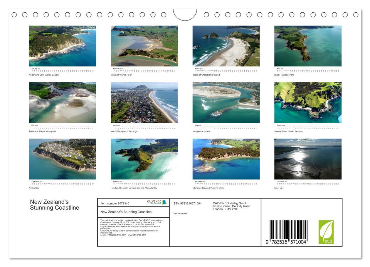 Beispielinhalt (Bild) New Zealand's Stunning Coastline (Wall Calendar 2026 DIN A4 landscape), CALVENDO 12 Month Wall Calendar