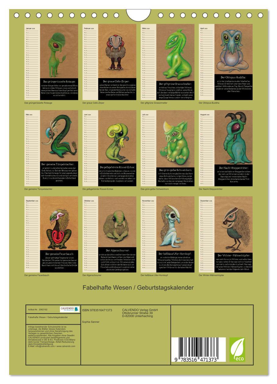 Beispielinhalt (Bild) Fabelhafte Wesen / Geburtstagskalender (Wandkalender 2026 DIN A4 hoch), CALVENDO Monatskalender