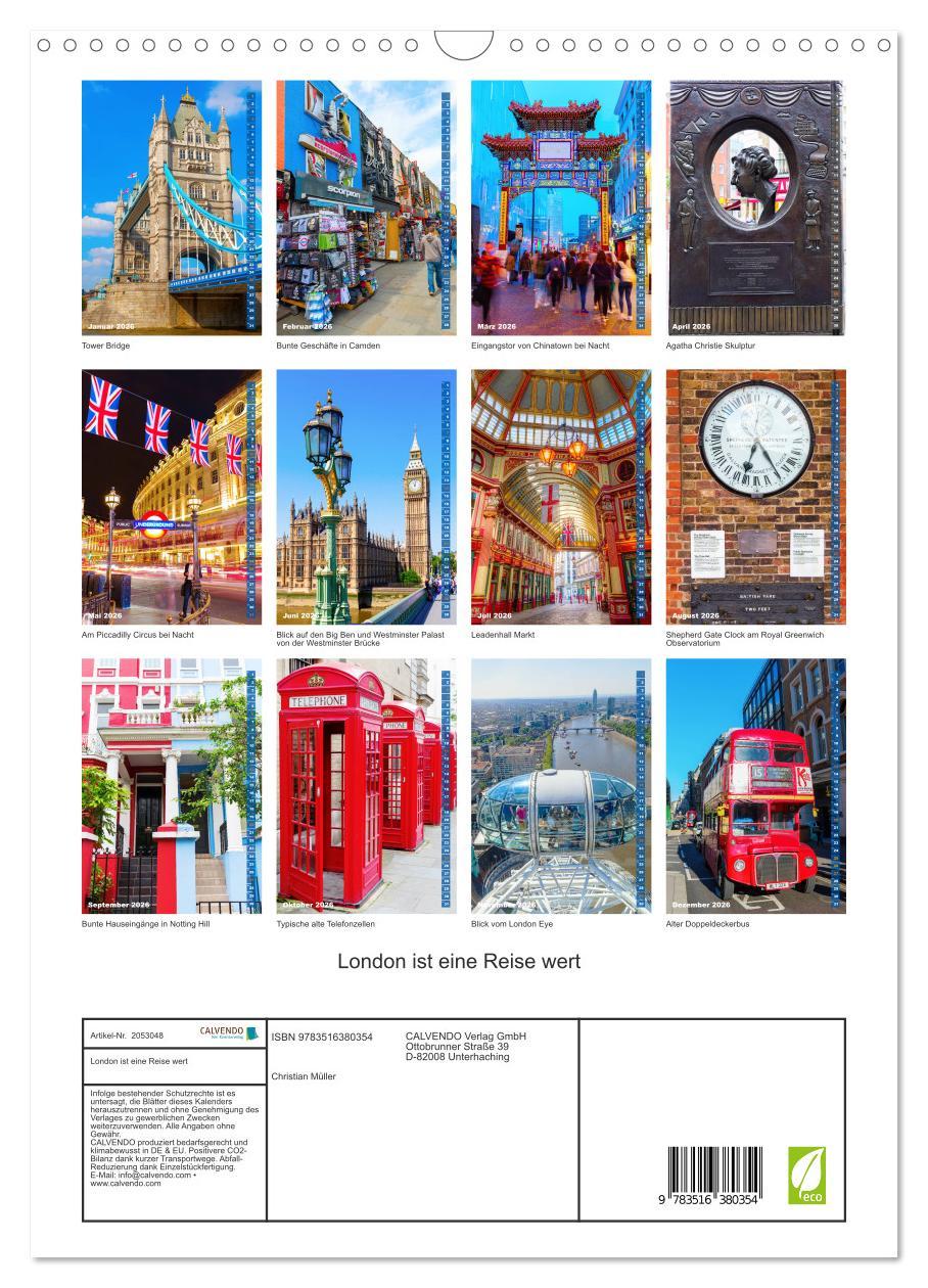 Beispielinhalt (Bild) London ist eine Reise wert (Wandkalender 2026 DIN A3 hoch), CALVENDO Monatskalender