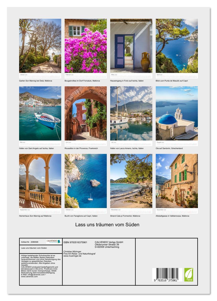 Beispielinhalt (Bild) Lass uns träumen vom Süden (Wandkalender 2026 DIN A3 hoch), CALVENDO Monatskalender