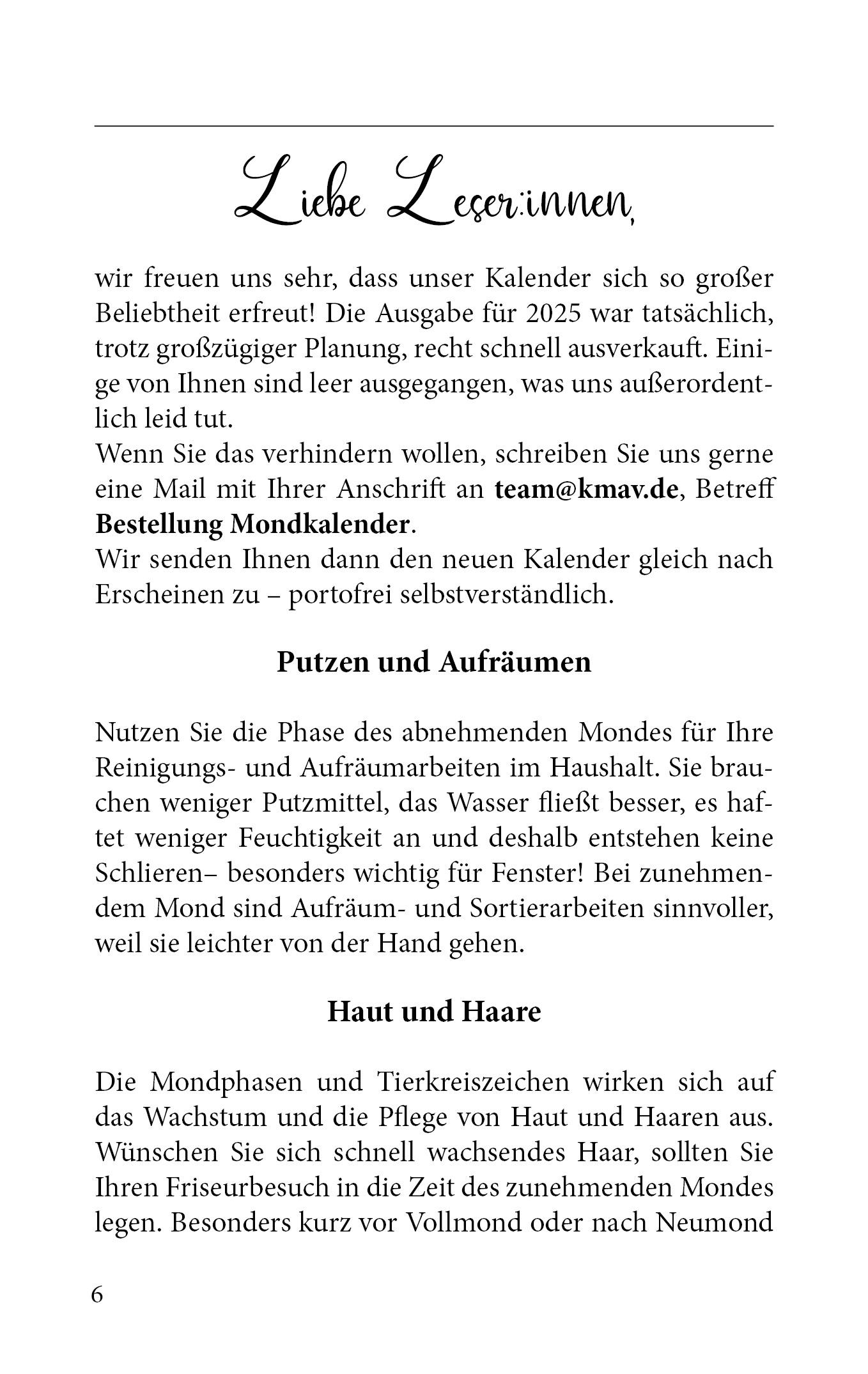 Beispielinhalt (Bild) Mondkalender 2026/2027 Tag für Tag