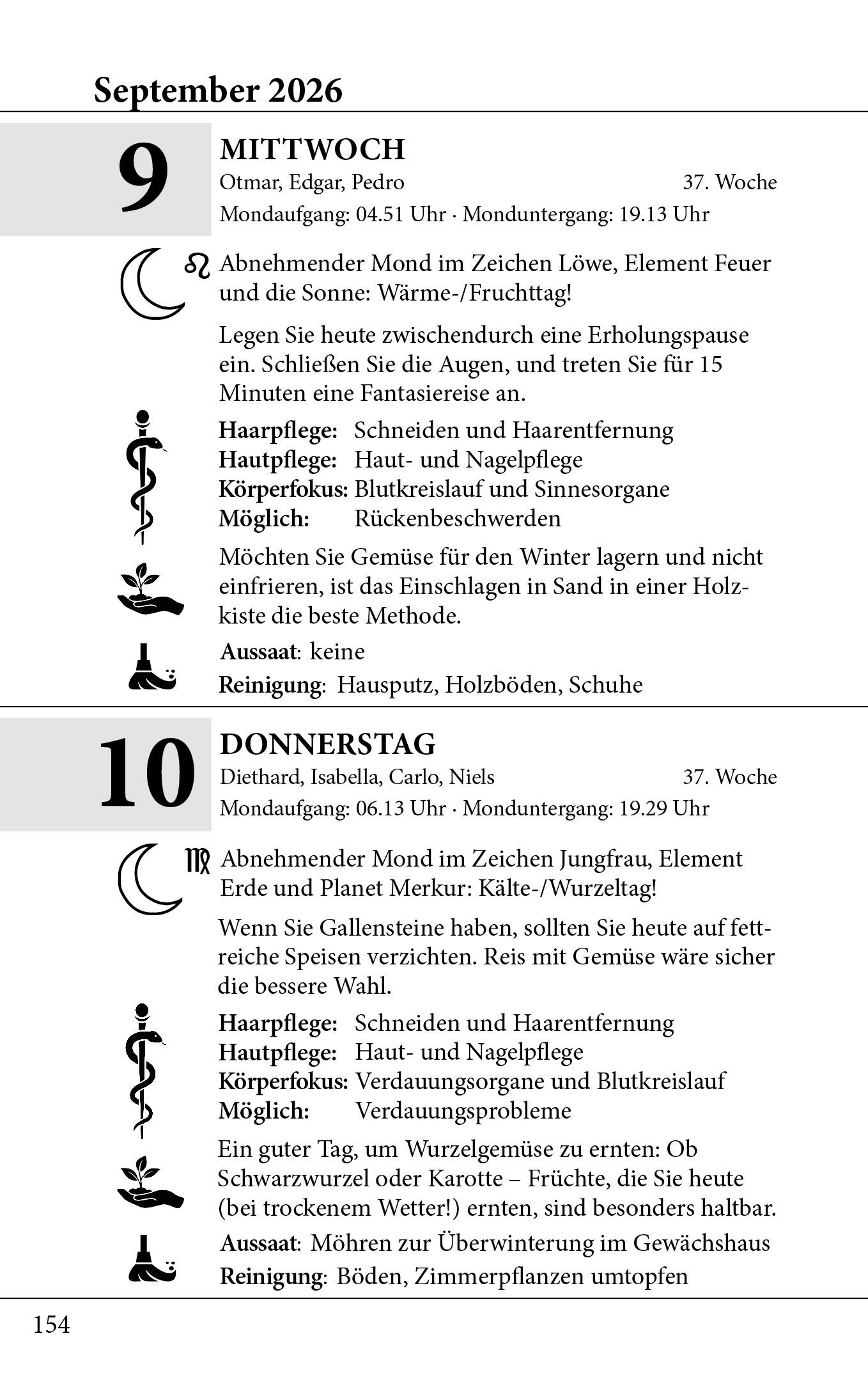Beispielinhalt (Bild) Mondkalender 2026/2027 Tag für Tag