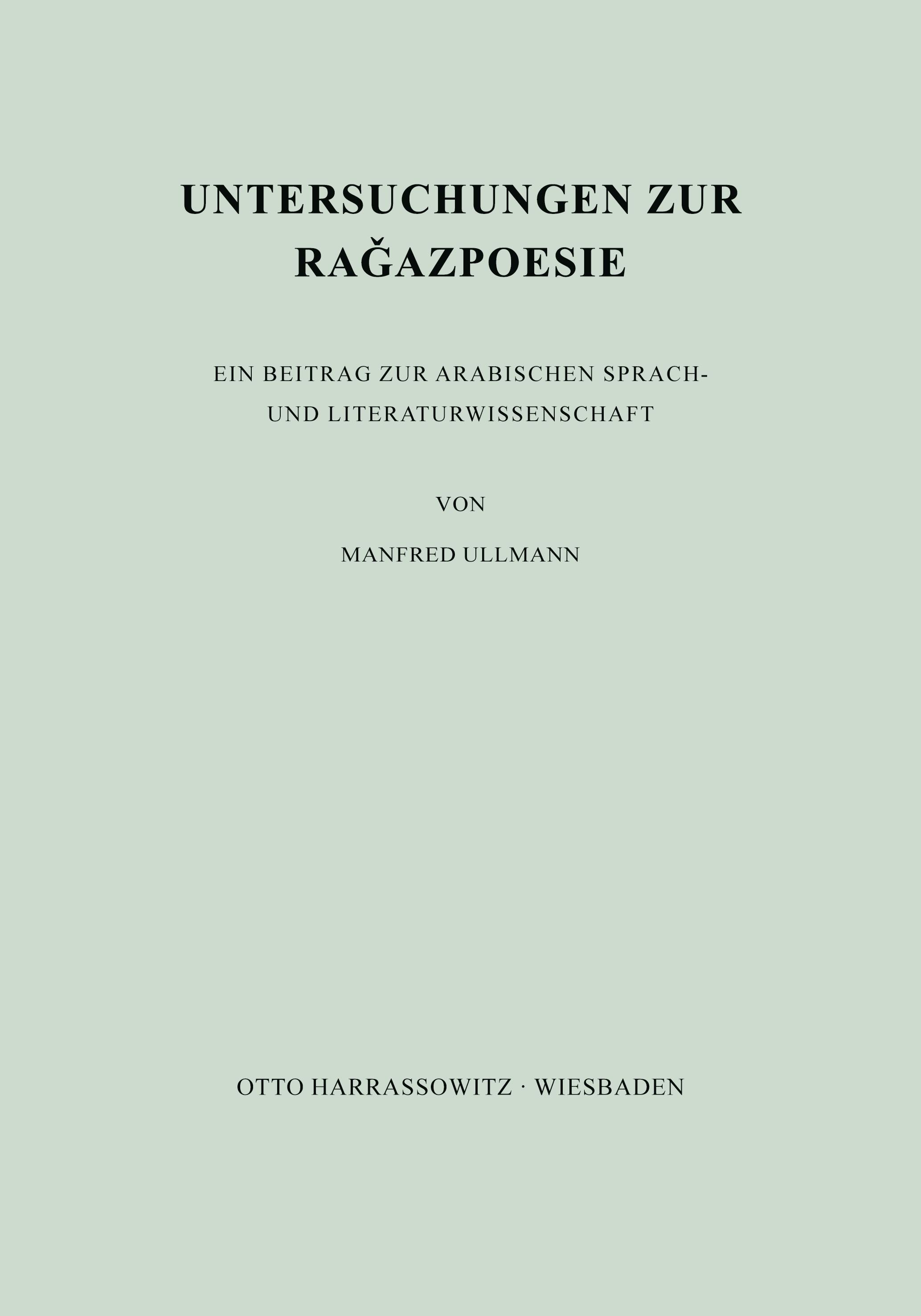 Vorderes Coverbild Untersuchungen zur Ragazpoesie