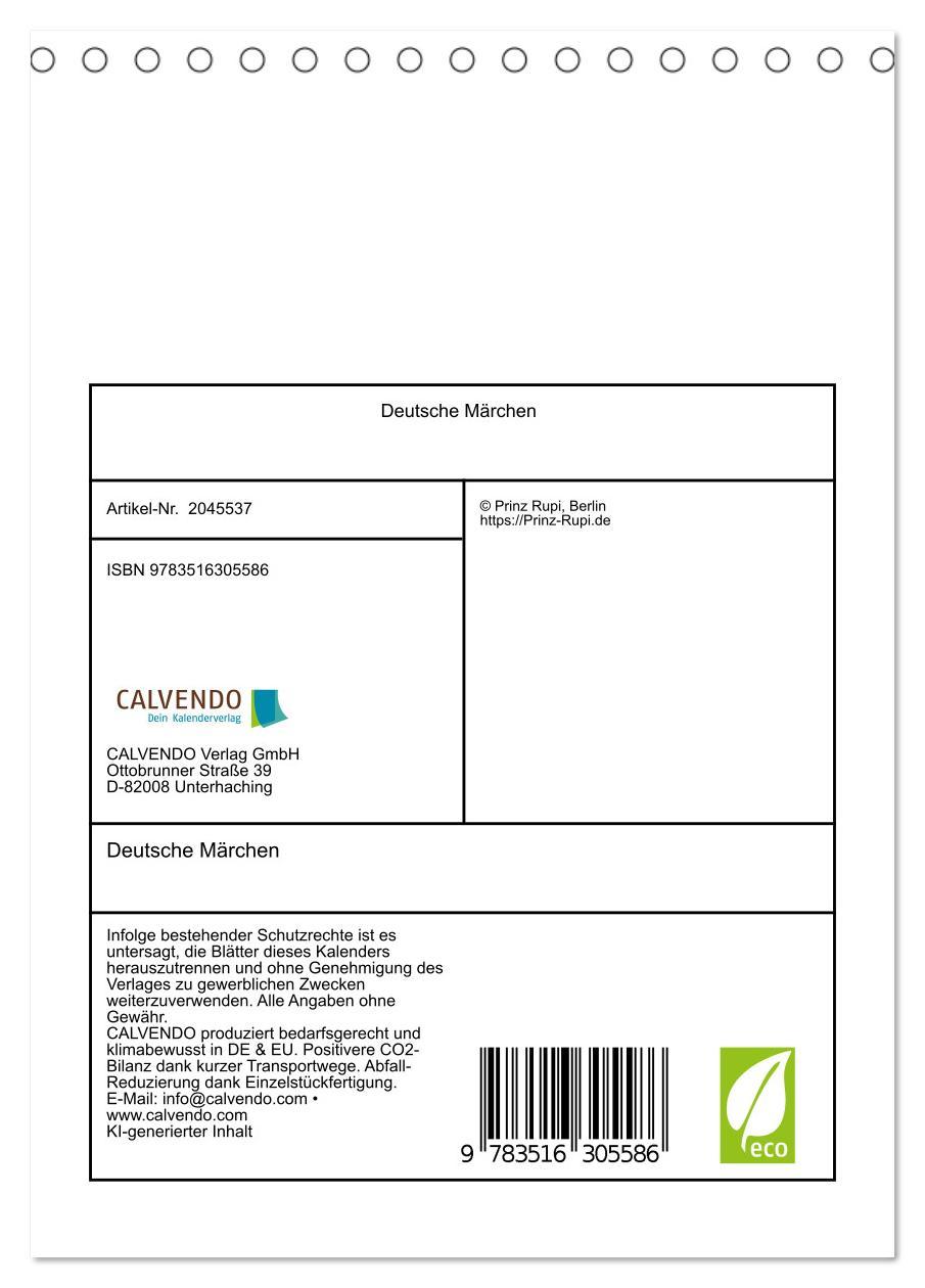 Beispielinhalt (Bild) Deutsche Märchen (Tischkalender 2026 DIN A5 hoch), CALVENDO Monatskalender