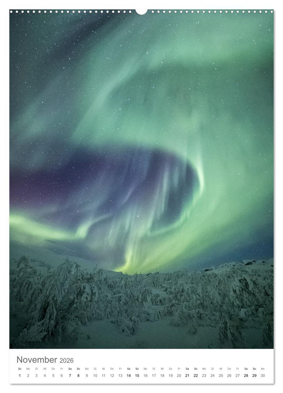 Beispielinhalt (Bild) Nordlichter - Farbenspiel der Nacht (Wandkalender 2026 DIN A2 hoch), CALVENDO Monatskalender