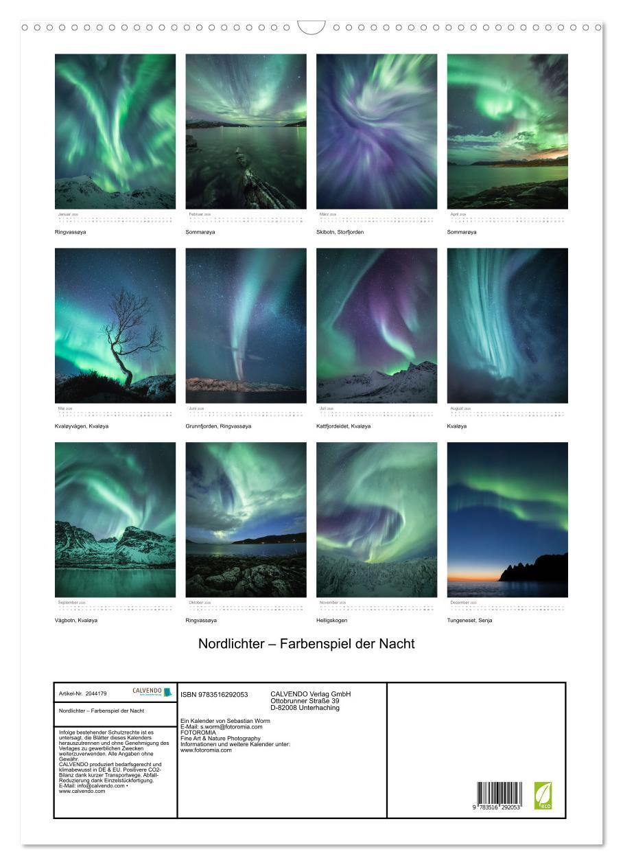 Beispielinhalt (Bild) Nordlichter - Farbenspiel der Nacht (Wandkalender 2026 DIN A2 hoch), CALVENDO Monatskalender