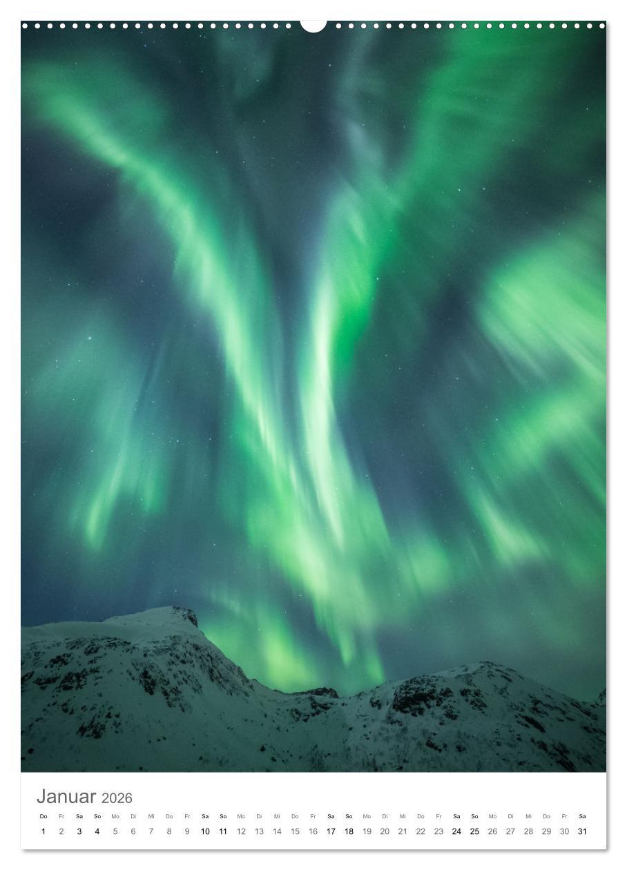 Beispielinhalt (Bild) Nordlichter - Farbenspiel der Nacht (Wandkalender 2026 DIN A2 hoch), CALVENDO Monatskalender