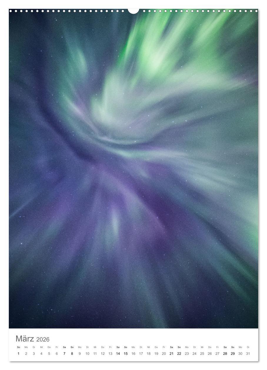 Beispielinhalt (Bild) Nordlichter - Farbenspiel der Nacht (Wandkalender 2026 DIN A2 hoch), CALVENDO Monatskalender