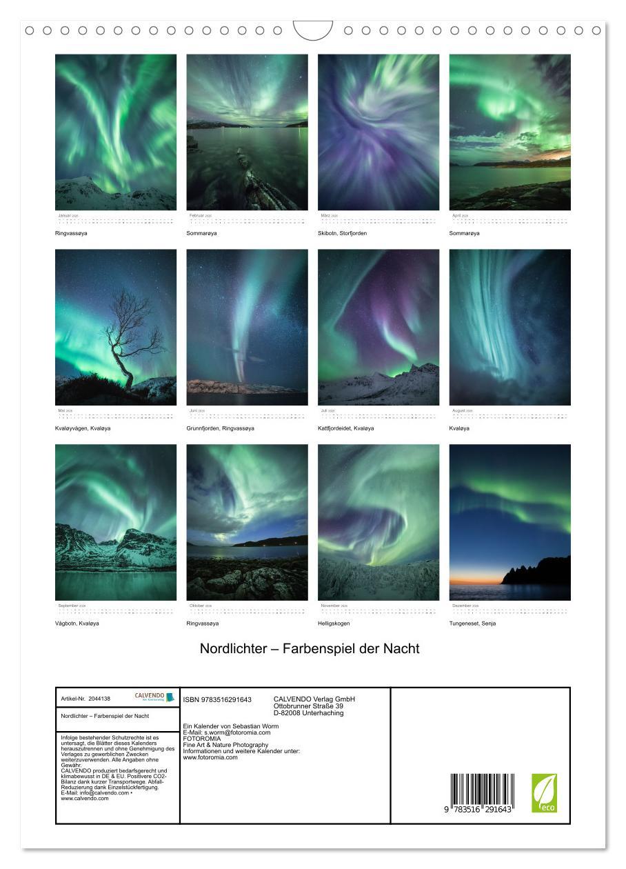 Beispielinhalt (Bild) Nordlichter - Farbenspiel der Nacht (Wandkalender 2026 DIN A3 hoch), CALVENDO Monatskalender