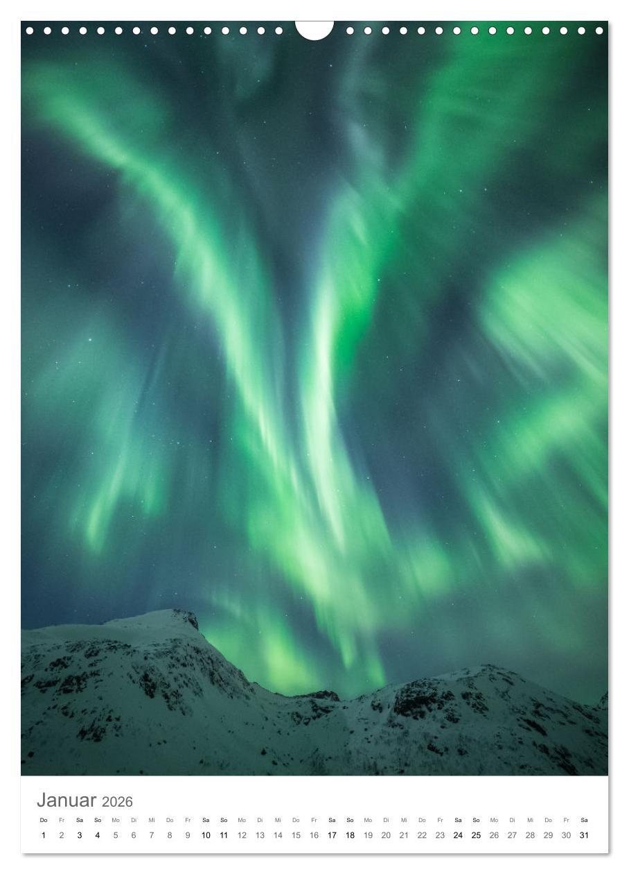 Beispielinhalt (Bild) Nordlichter - Farbenspiel der Nacht (Wandkalender 2026 DIN A3 hoch), CALVENDO Monatskalender