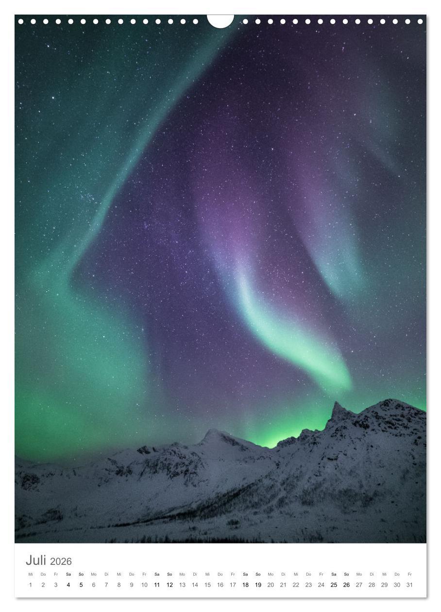 Beispielinhalt (Bild) Nordlichter - Farbenspiel der Nacht (Wandkalender 2026 DIN A3 hoch), CALVENDO Monatskalender