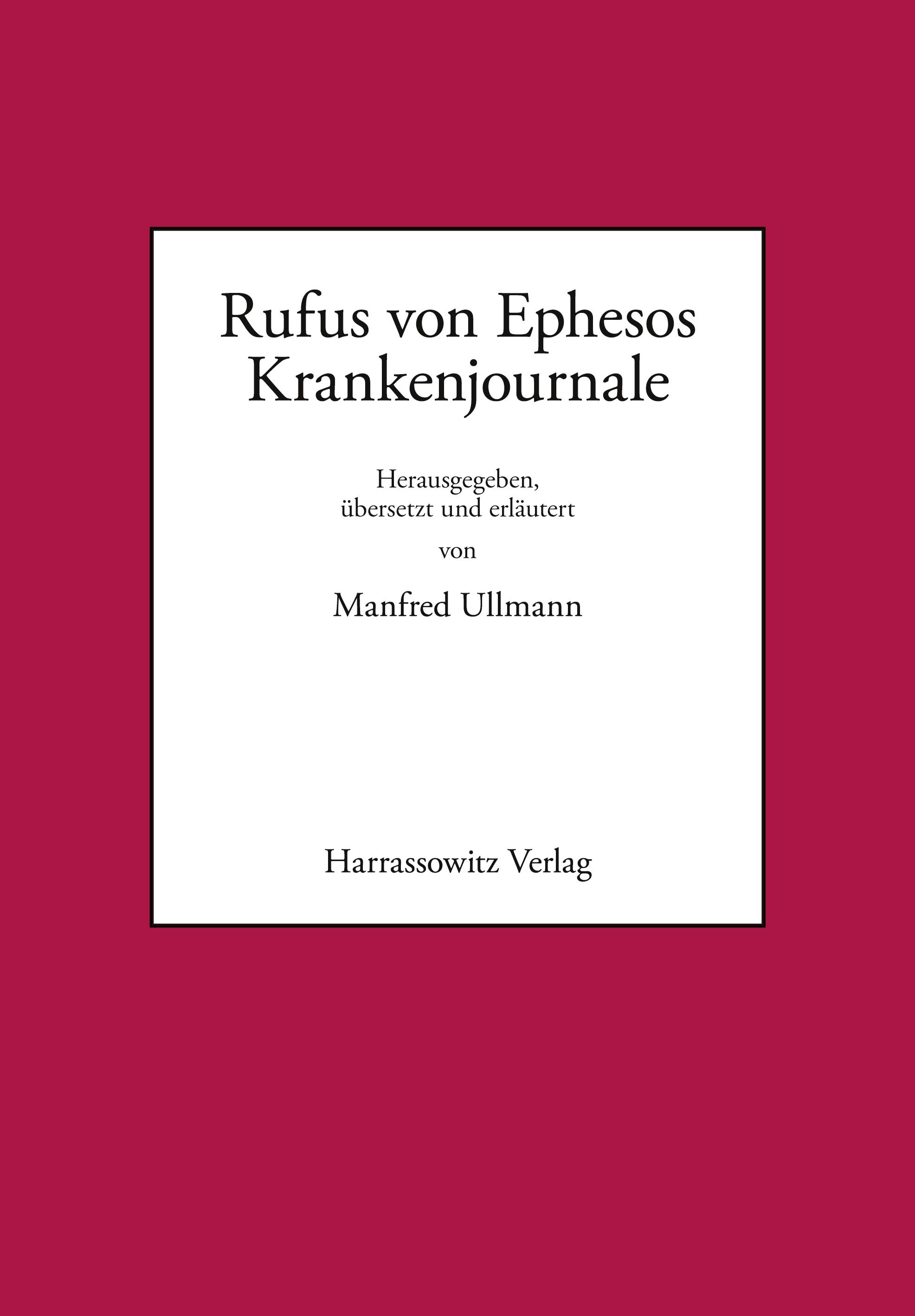 Vorderes Coverbild Rufus von Ephesos. Krankenjournale