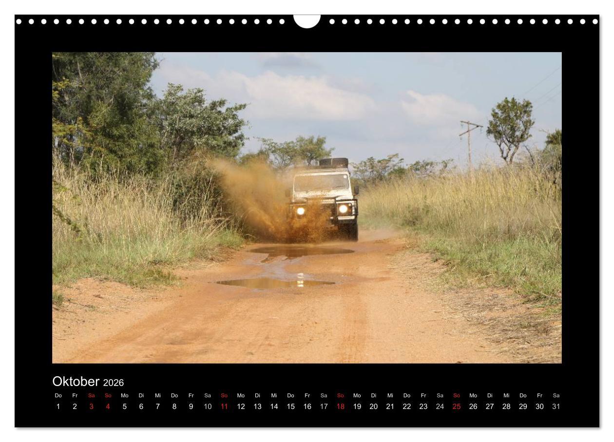 Beispielinhalt (Bild) Land Rover Defender - Unterwegs in Afrika (Wandkalender 2026 DIN A3 quer), CALVENDO Monatskalender