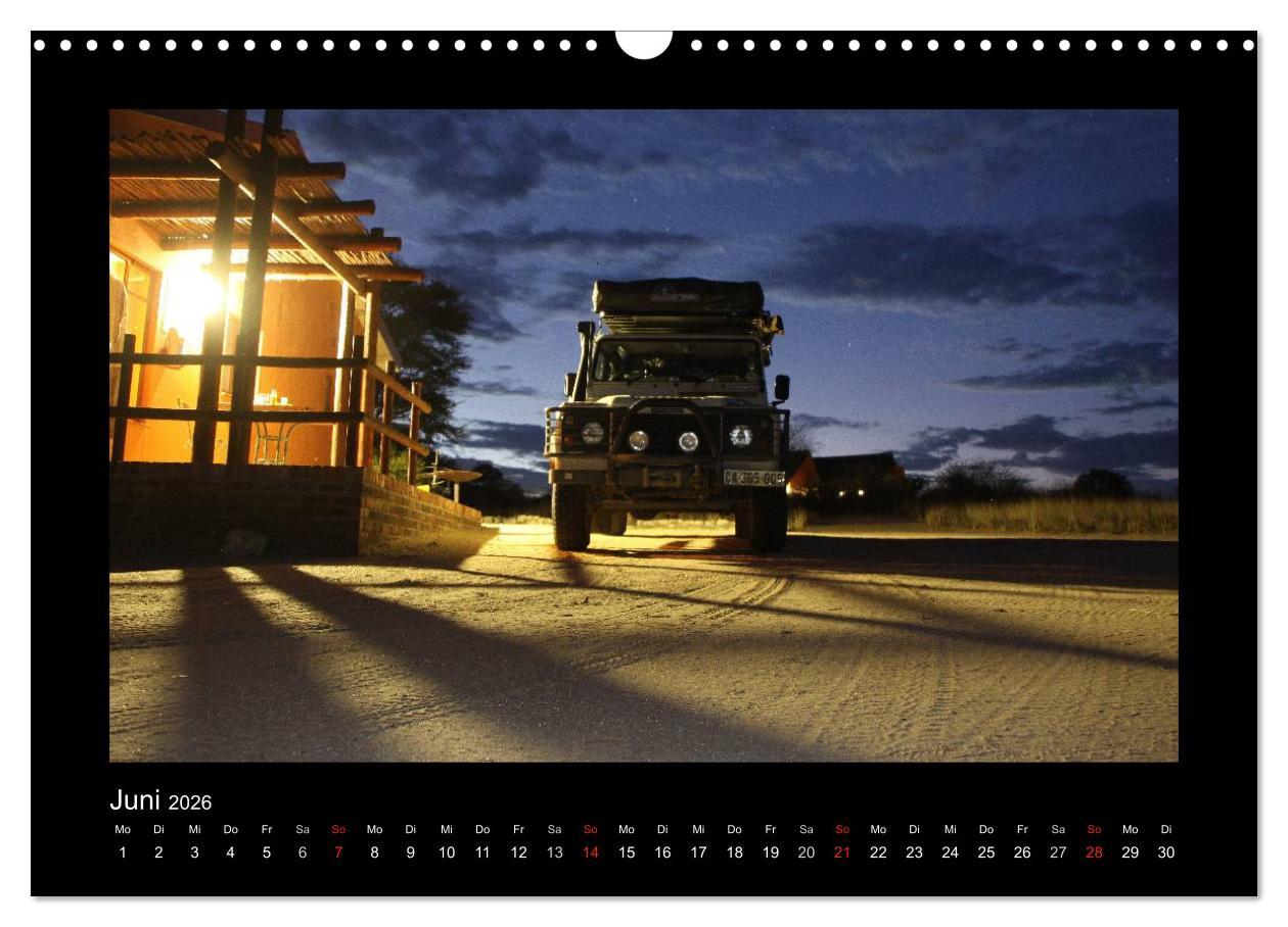Beispielinhalt (Bild) Land Rover Defender - Unterwegs in Afrika (Wandkalender 2026 DIN A3 quer), CALVENDO Monatskalender