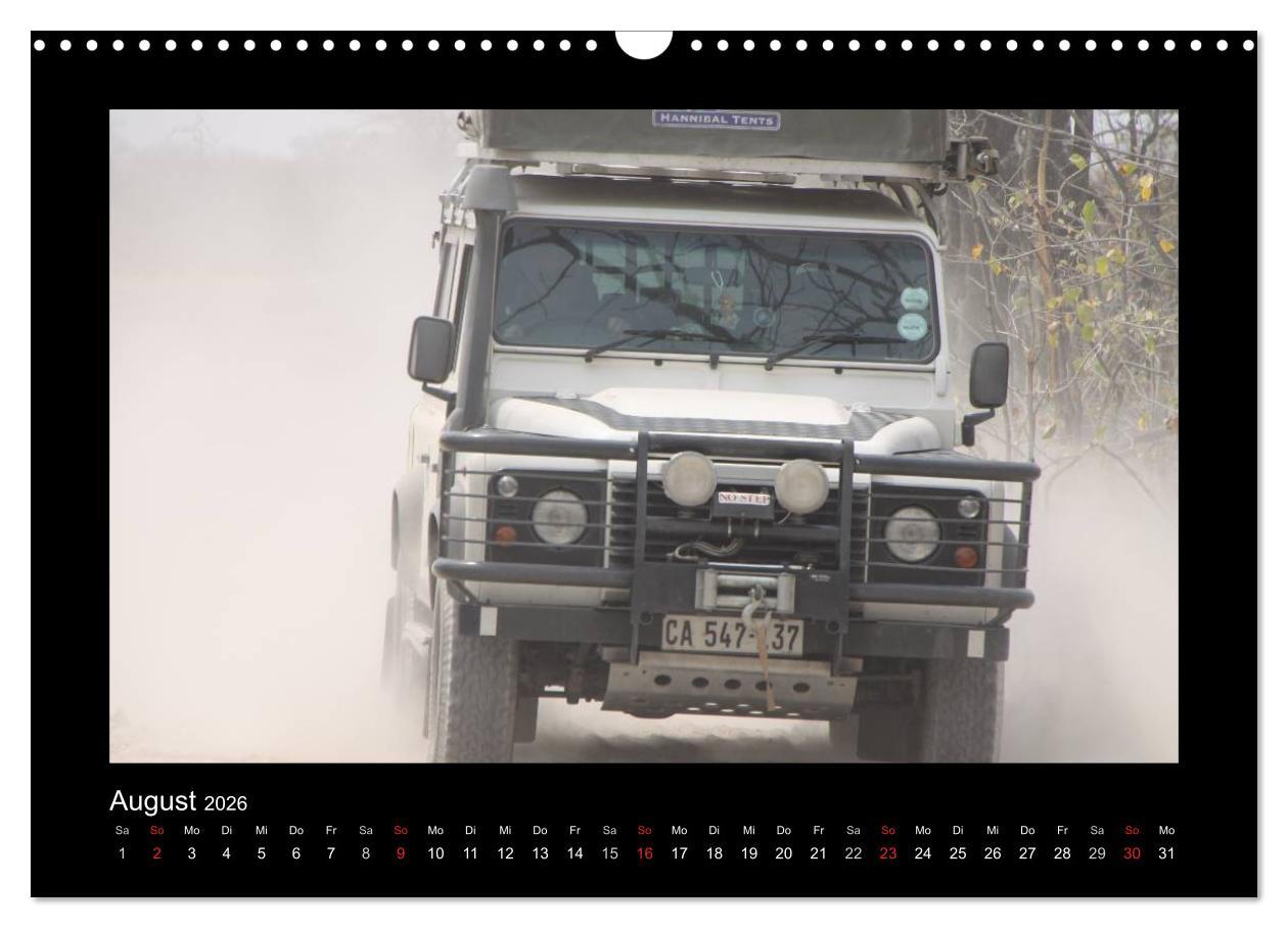 Beispielinhalt (Bild) Land Rover Defender - Unterwegs in Afrika (Wandkalender 2026 DIN A3 quer), CALVENDO Monatskalender