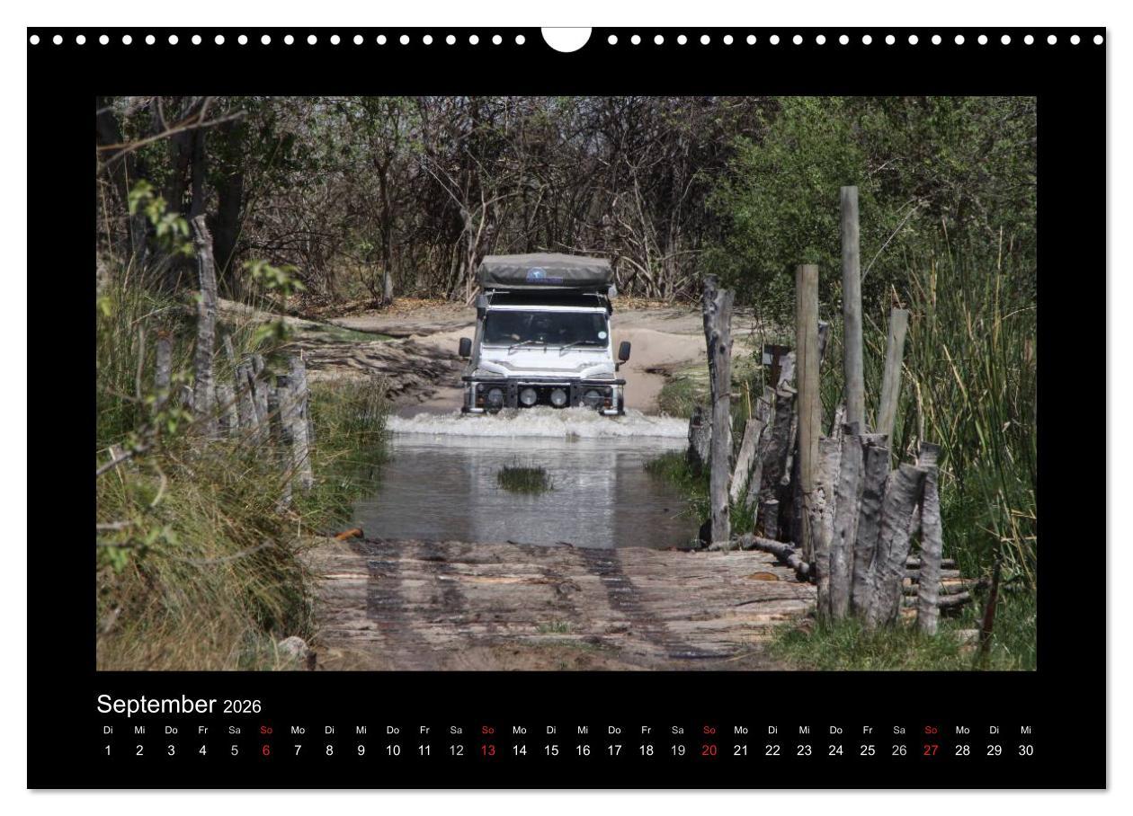 Beispielinhalt (Bild) Land Rover Defender - Unterwegs in Afrika (Wandkalender 2026 DIN A3 quer), CALVENDO Monatskalender