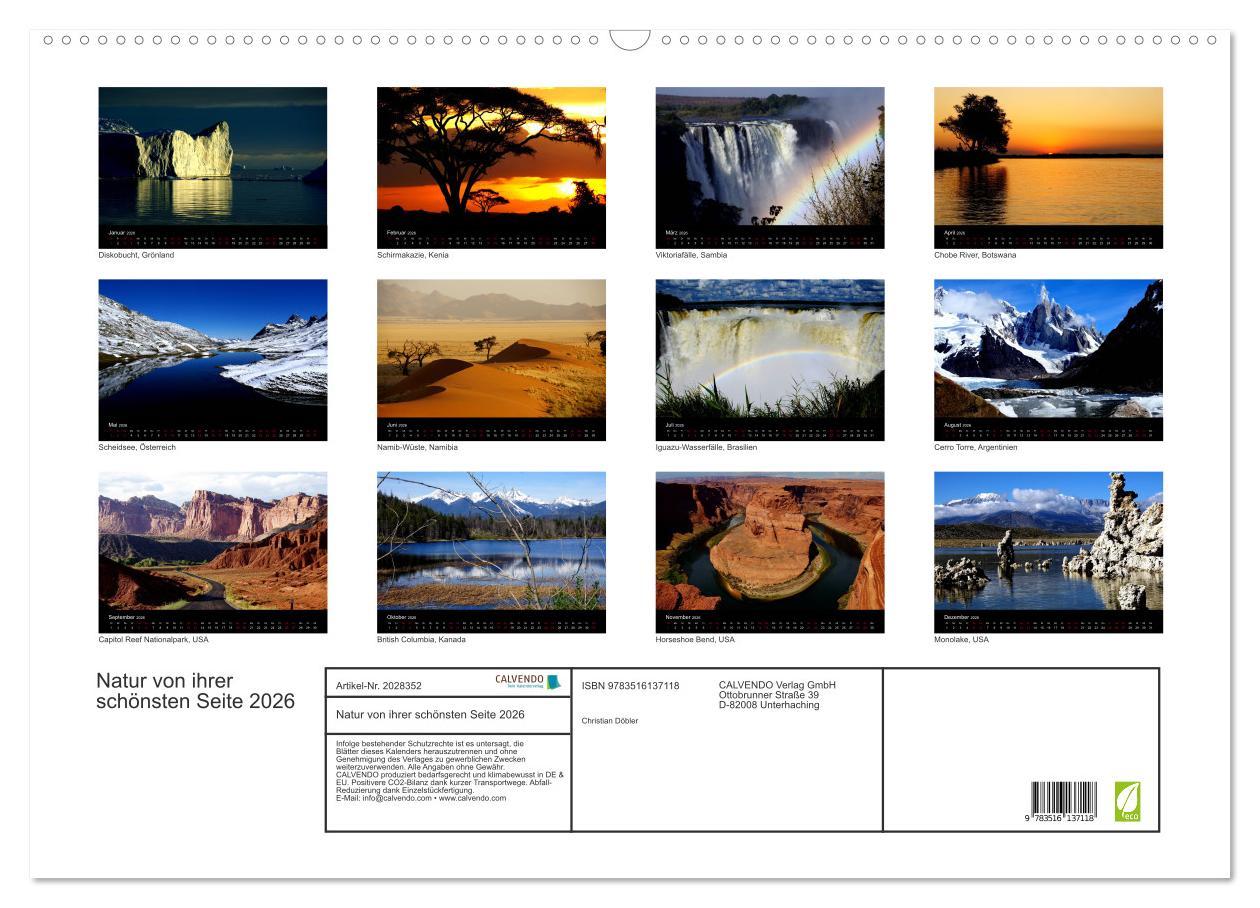 Beispielinhalt (Bild) Natur von ihrer schönsten Seite 2026 (Wandkalender 2026 DIN A2 quer), CALVENDO Monatskalender