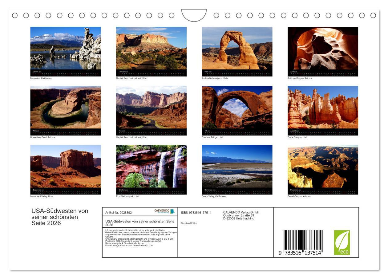 Beispielinhalt (Bild) USA-Südwesten von seiner schönsten Seite 2026 (Wandkalender 2026 DIN A4 quer), CALVENDO Monatskalender