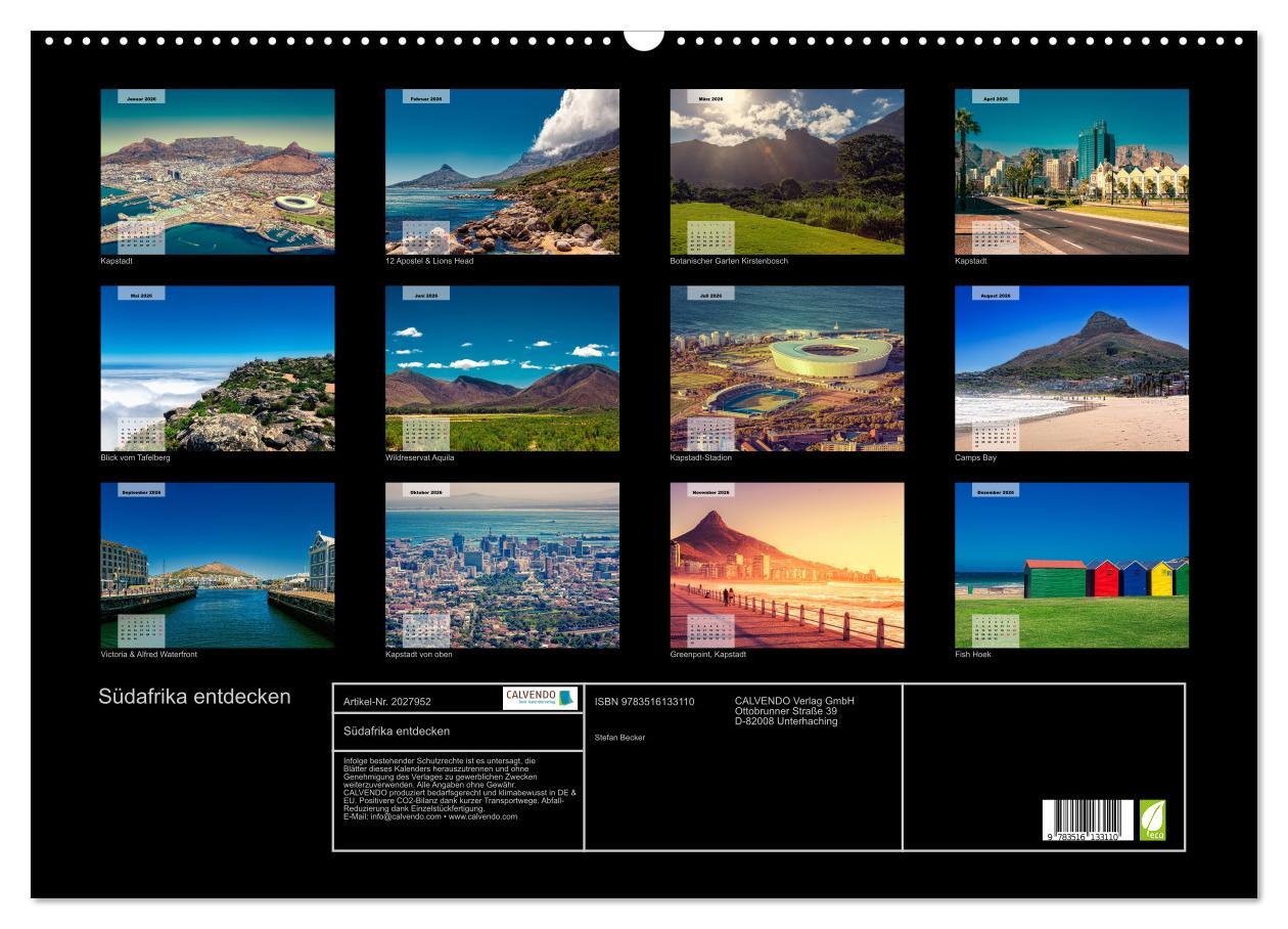 Beispielinhalt (Bild) Südafrika entdecken (Wandkalender 2026 DIN A2 quer), CALVENDO Monatskalender