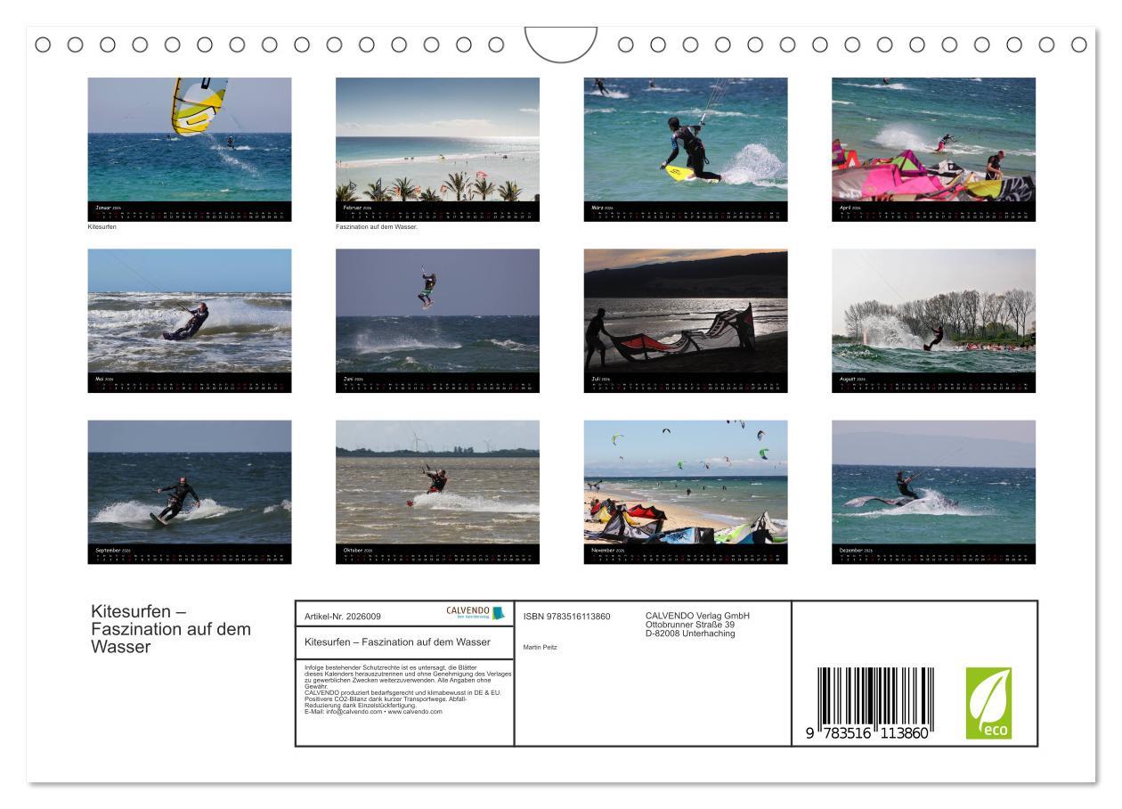 Beispielinhalt (Bild) Kitesurfen - Faszination auf dem Wasser (Wandkalender 2026 DIN A4 quer), CALVENDO Monatskalender