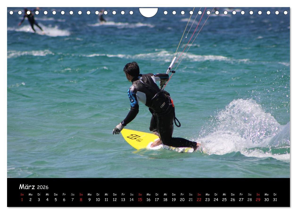 Beispielinhalt (Bild) Kitesurfen - Faszination auf dem Wasser (Wandkalender 2026 DIN A4 quer), CALVENDO Monatskalender