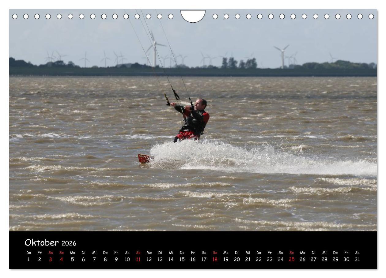 Beispielinhalt (Bild) Kitesurfen - Faszination auf dem Wasser (Wandkalender 2026 DIN A4 quer), CALVENDO Monatskalender