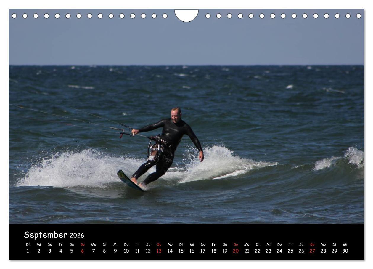 Beispielinhalt (Bild) Kitesurfen - Faszination auf dem Wasser (Wandkalender 2026 DIN A4 quer), CALVENDO Monatskalender