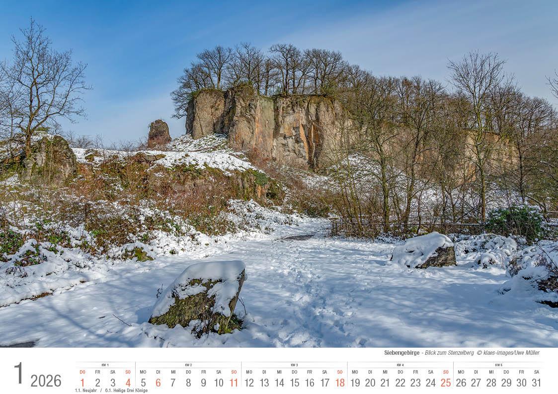 Beispielinhalt (Bild) Siebengebirge 2026 Bildkalender A4 quer, spiralgebunden