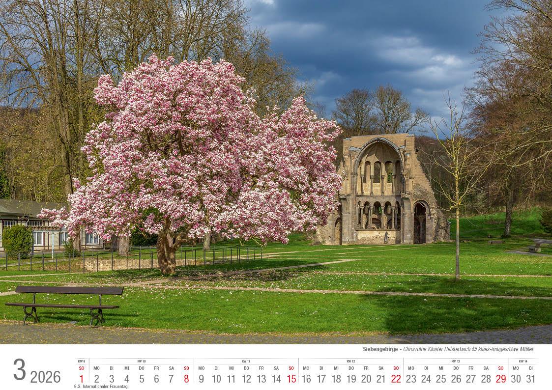 Beispielinhalt (Bild) Siebengebirge 2026 Bildkalender A4 quer, spiralgebunden