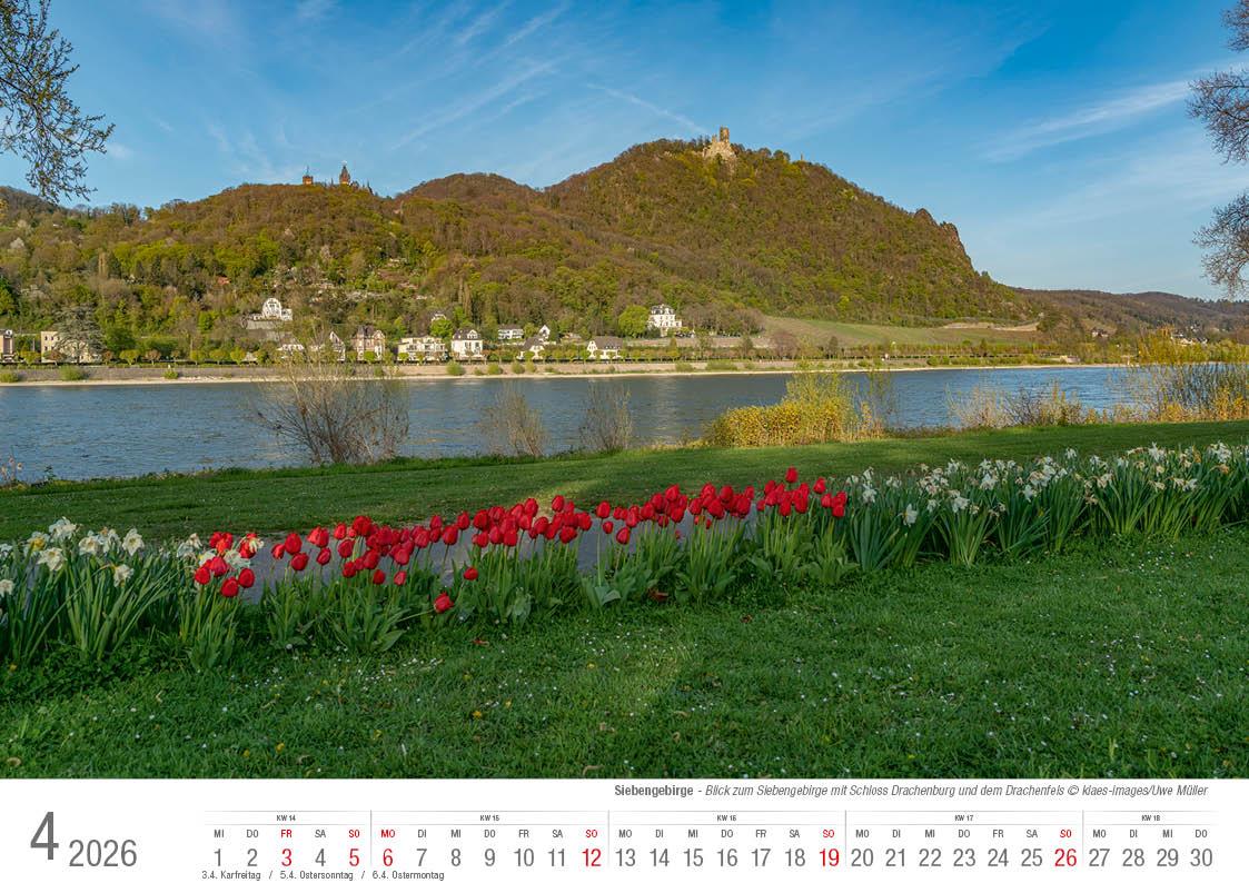 Beispielinhalt (Bild) Siebengebirge 2026 Bildkalender A4 quer, spiralgebunden