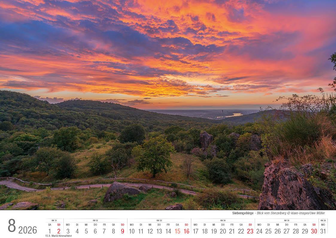 Beispielinhalt (Bild) Siebengebirge 2026 Bildkalender A4 quer, spiralgebunden