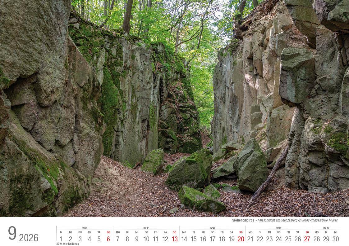 Beispielinhalt (Bild) Siebengebirge 2026 Bildkalender A4 quer, spiralgebunden