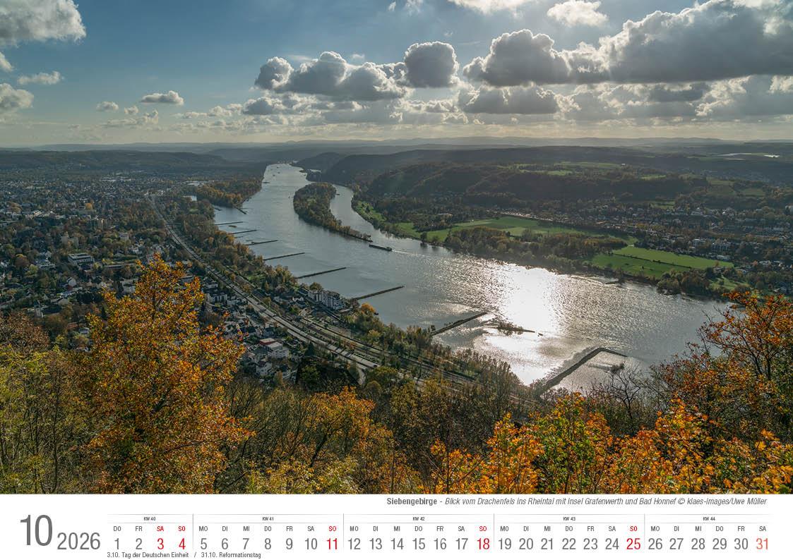 Beispielinhalt (Bild) Siebengebirge 2026 Bildkalender A4 quer, spiralgebunden