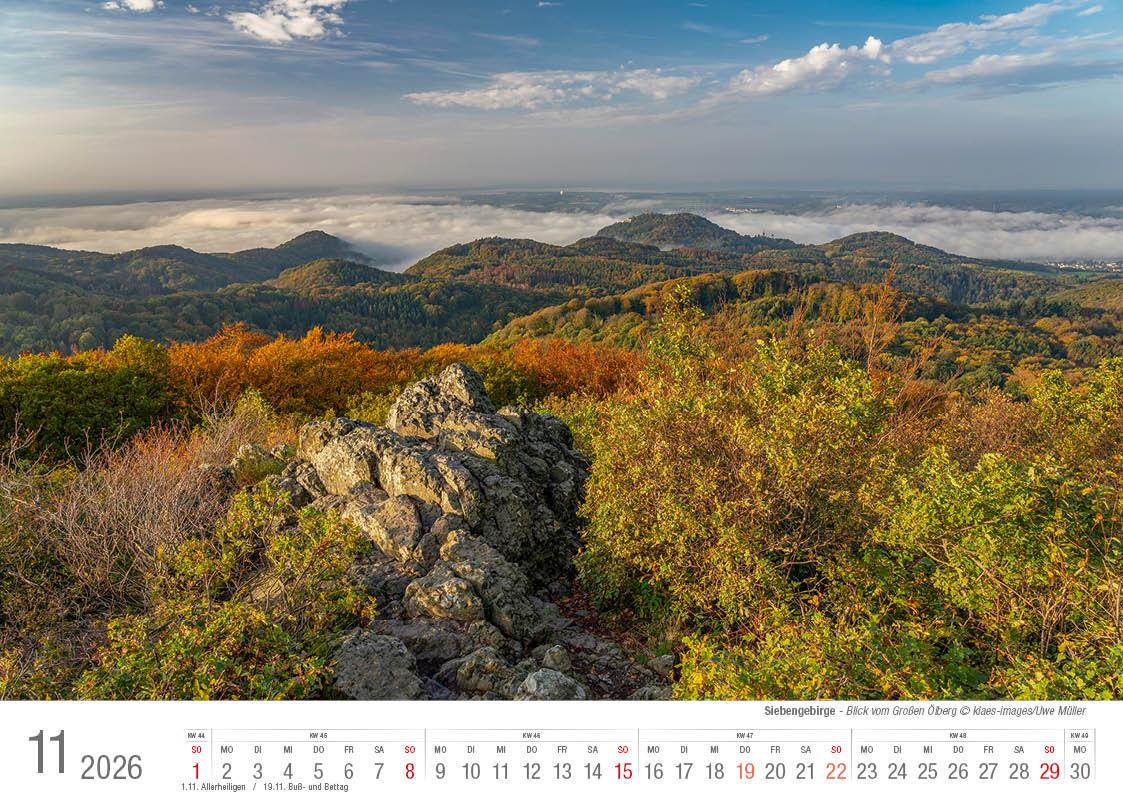 Beispielinhalt (Bild) Siebengebirge 2026 Bildkalender A4 quer, spiralgebunden