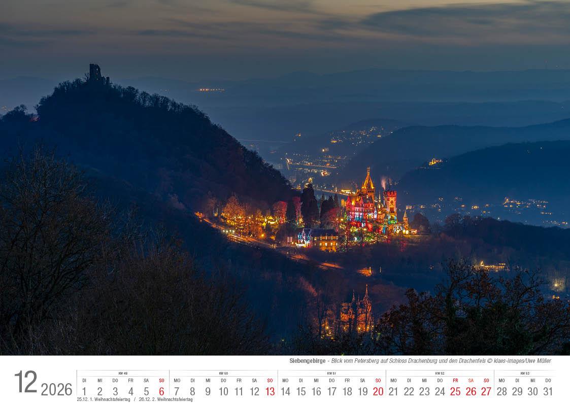 Beispielinhalt (Bild) Siebengebirge 2026 Bildkalender A4 quer, spiralgebunden
