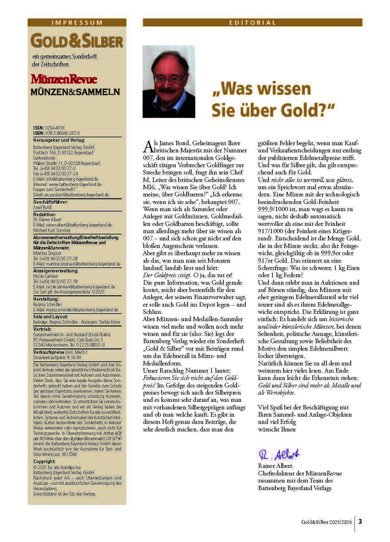Beispielinhalt (Bild) Sonderheft Gold & Silber