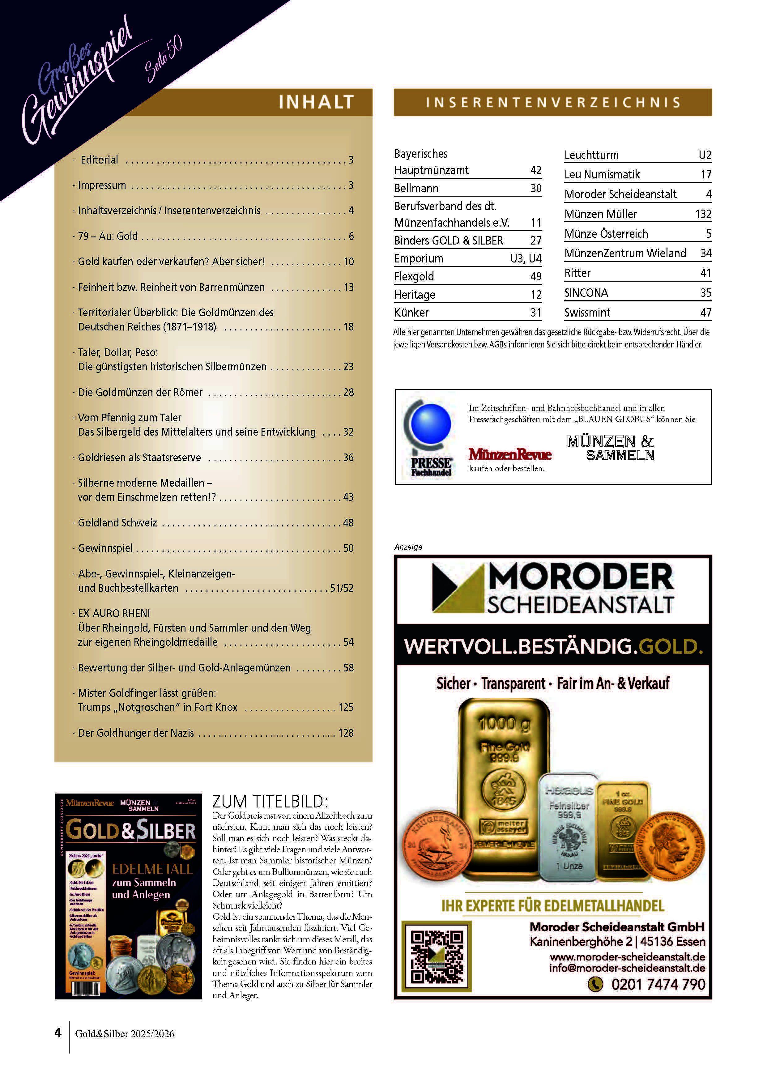 Beispielinhalt (Bild) Sonderheft Gold & Silber