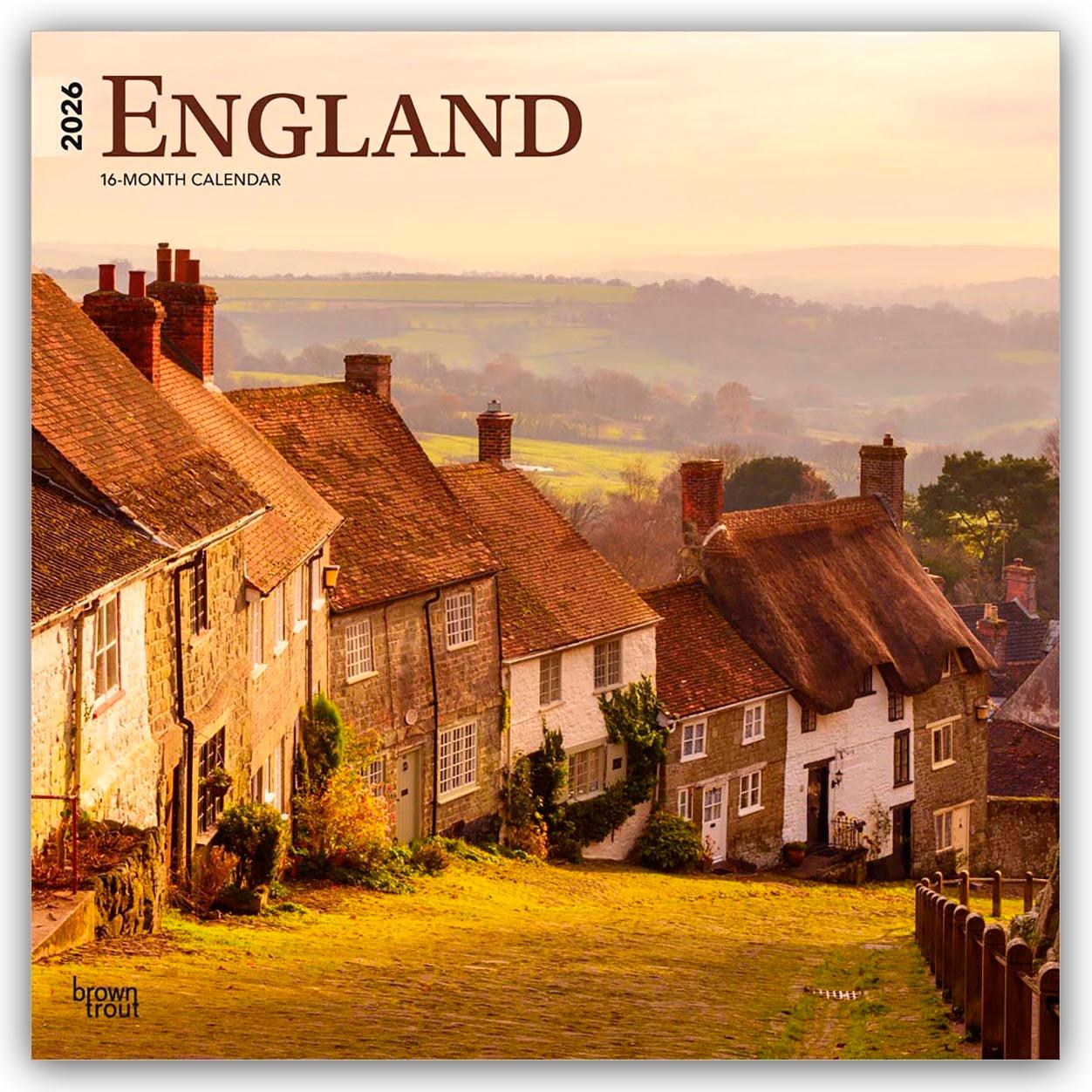 Vorderes Coverbild England 2026 12 X 24 Inch (Hanging) Monthly Square Wall Calendar Plastic-Free