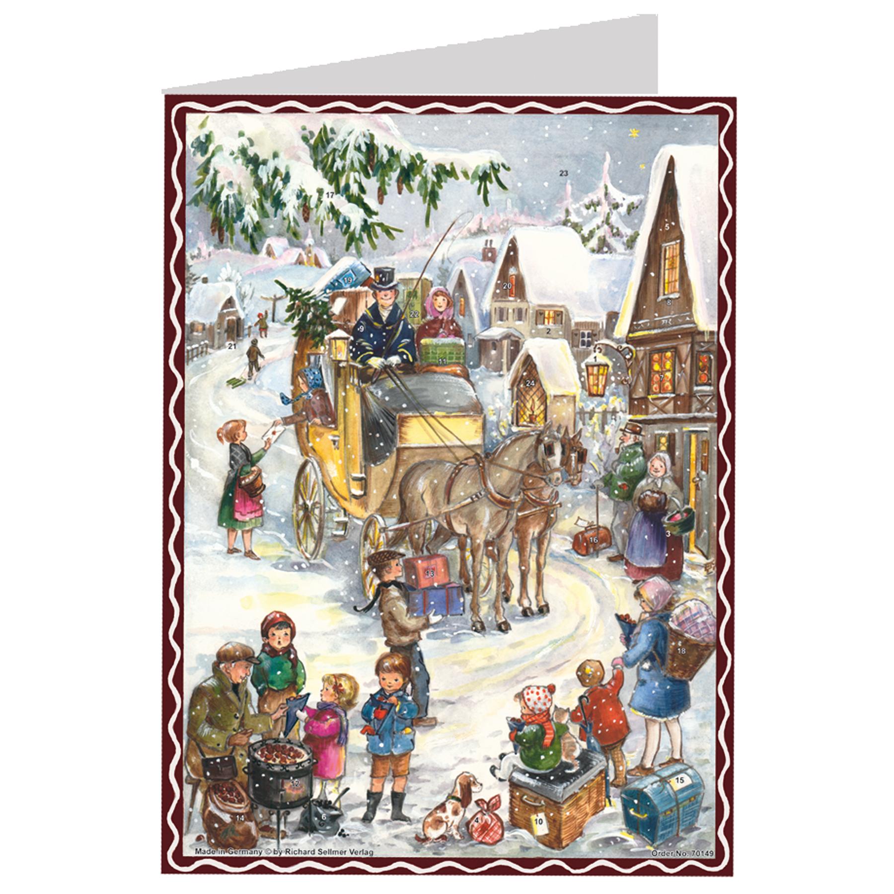 Vorderes Coverbild Postkarten-Adventskalender "Hurra die Kutsche kommt"