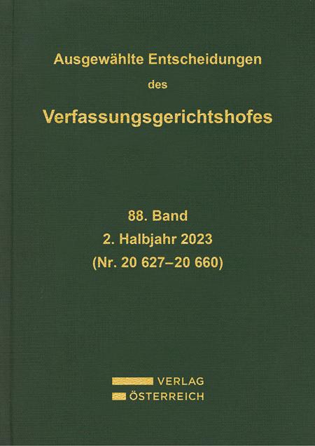 Vorderes Coverbild Ausgewählte Entscheidungen des Verfassungsgerichtshofes 88. Band