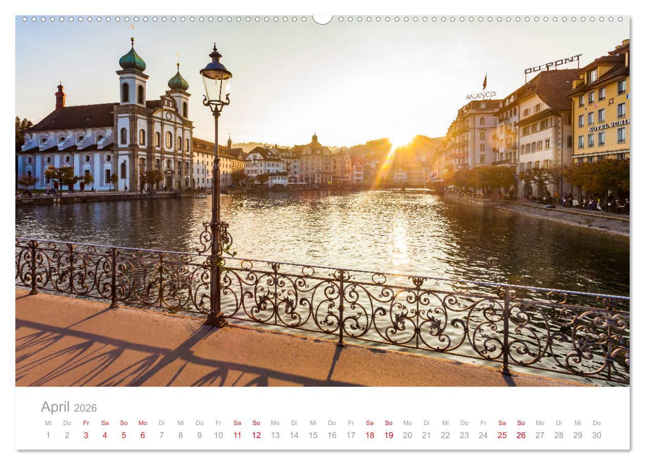 Beispielinhalt (Bild) TRAUMZIELE DER SCHWEIZ Impressionen (hochwertiger Premium Wandkalender 2026 DIN A2 quer), Kunstdruck in Hochglanz