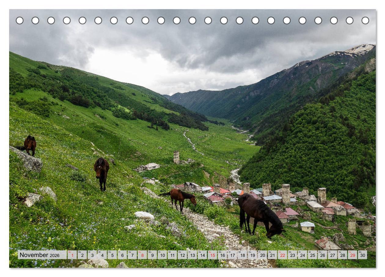 Beispielinhalt (Bild) Swanetien - Georgiens Bergwelt im Großen Kaukasus (Tischkalender 2026 DIN A5 quer), CALVENDO Monatskalender