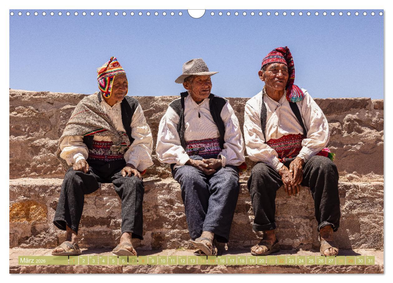 Beispielinhalt (Bild) Peru - Bunte Vielfalt von Machu Picchu bis zur Atacama Wüste (Wandkalender 2026 DIN A3 quer), CALVENDO Monatskalender