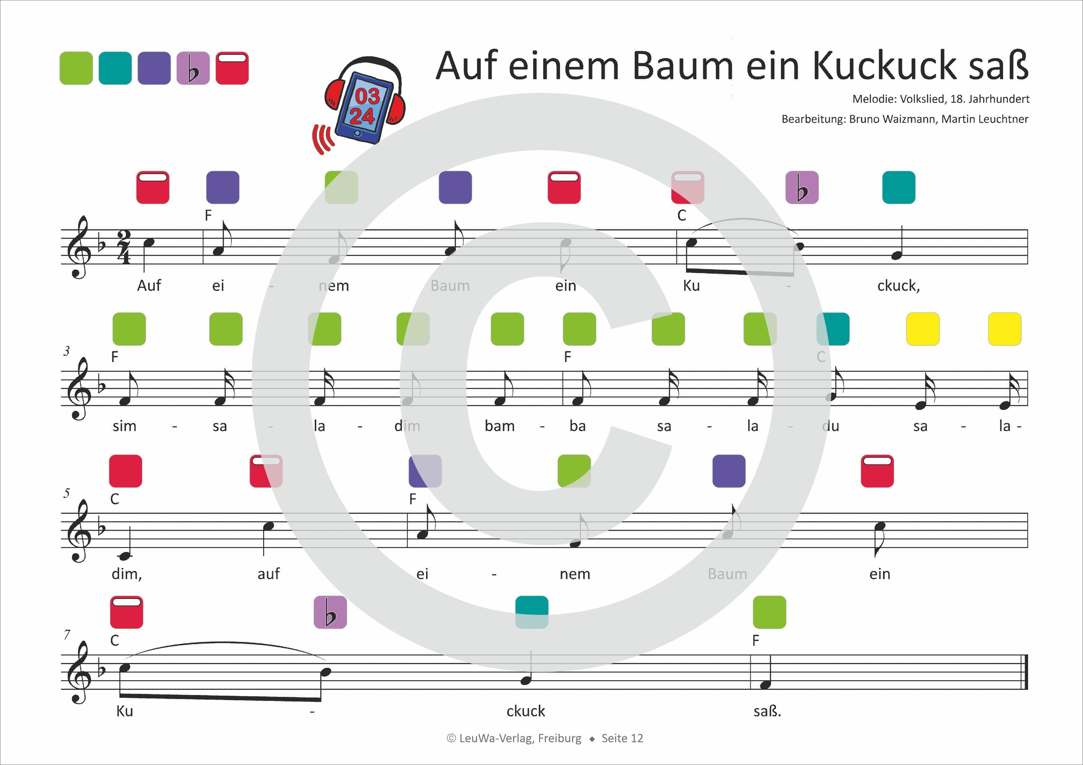 Beispielinhalt (Bild) Einfacher!-Geht-Nicht: 34 Kinderlieder BAND 1+2 für die RAINBOW Instrumente (+Play-Along-Streaming) | LeuWa