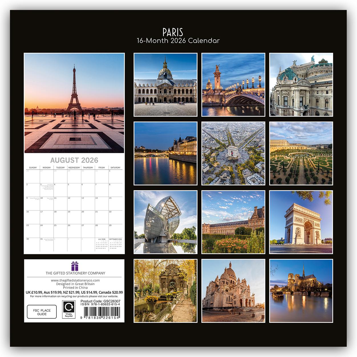 Rückseitencover Paris 2026 - 16-Monatskalender