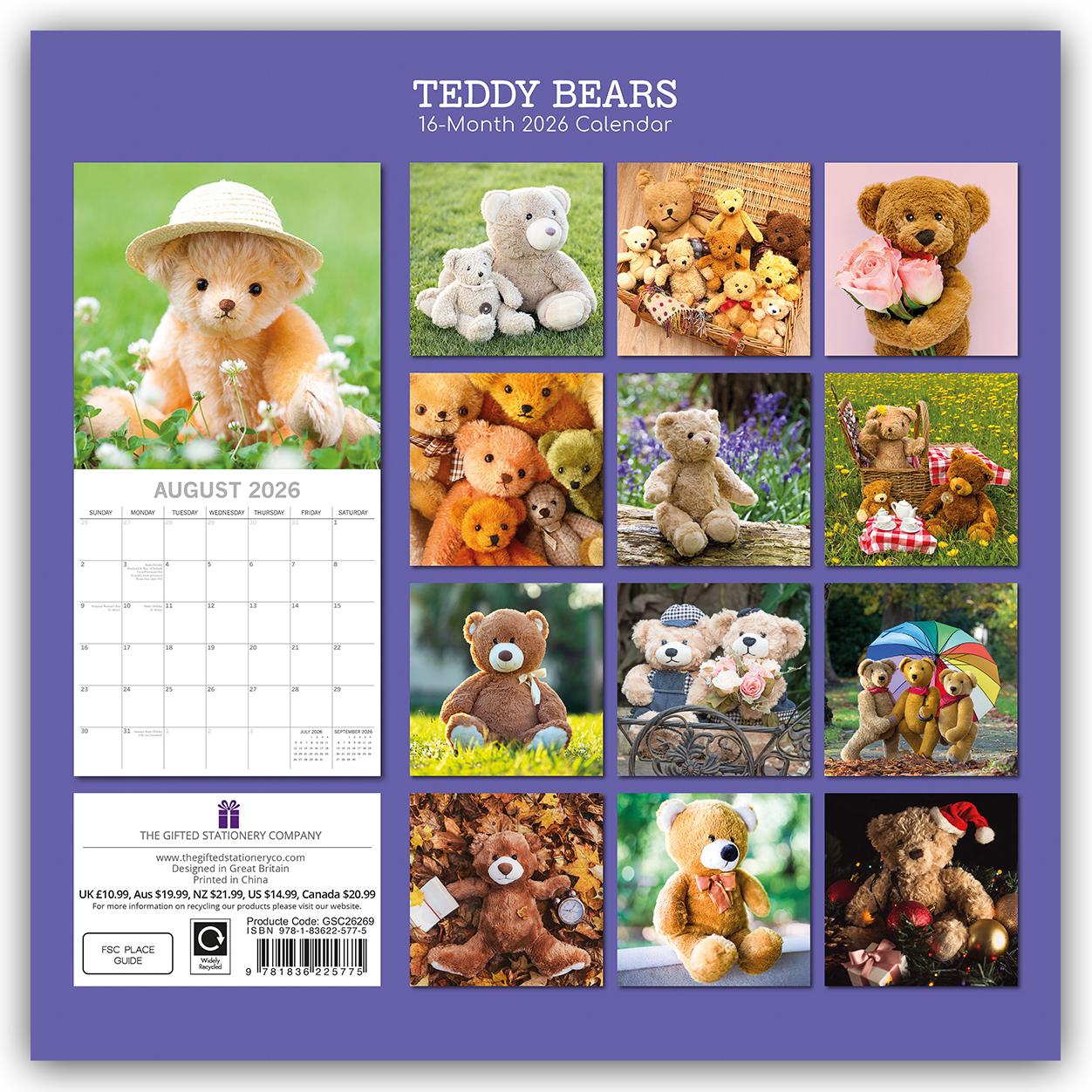 Rückseitencover Teddy Bears - Teddybären 2026 - 16-Monatskalender