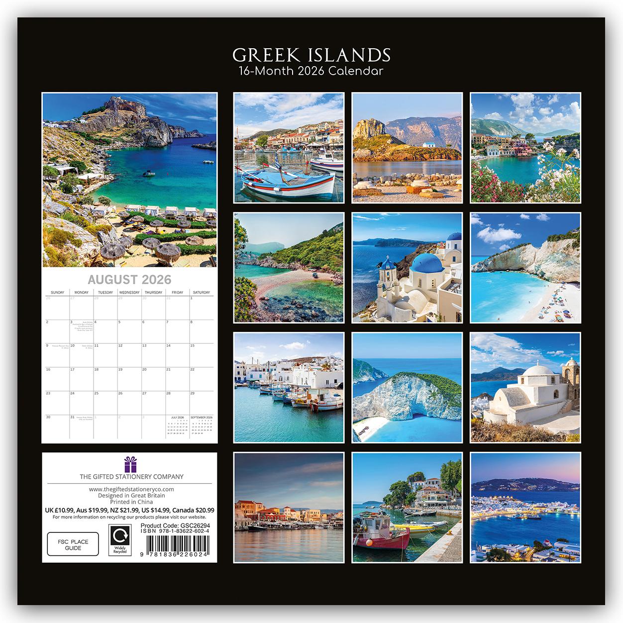 Rückseitencover Greek Islands - Griechische Inseln 2026 - 16-Monatskalender