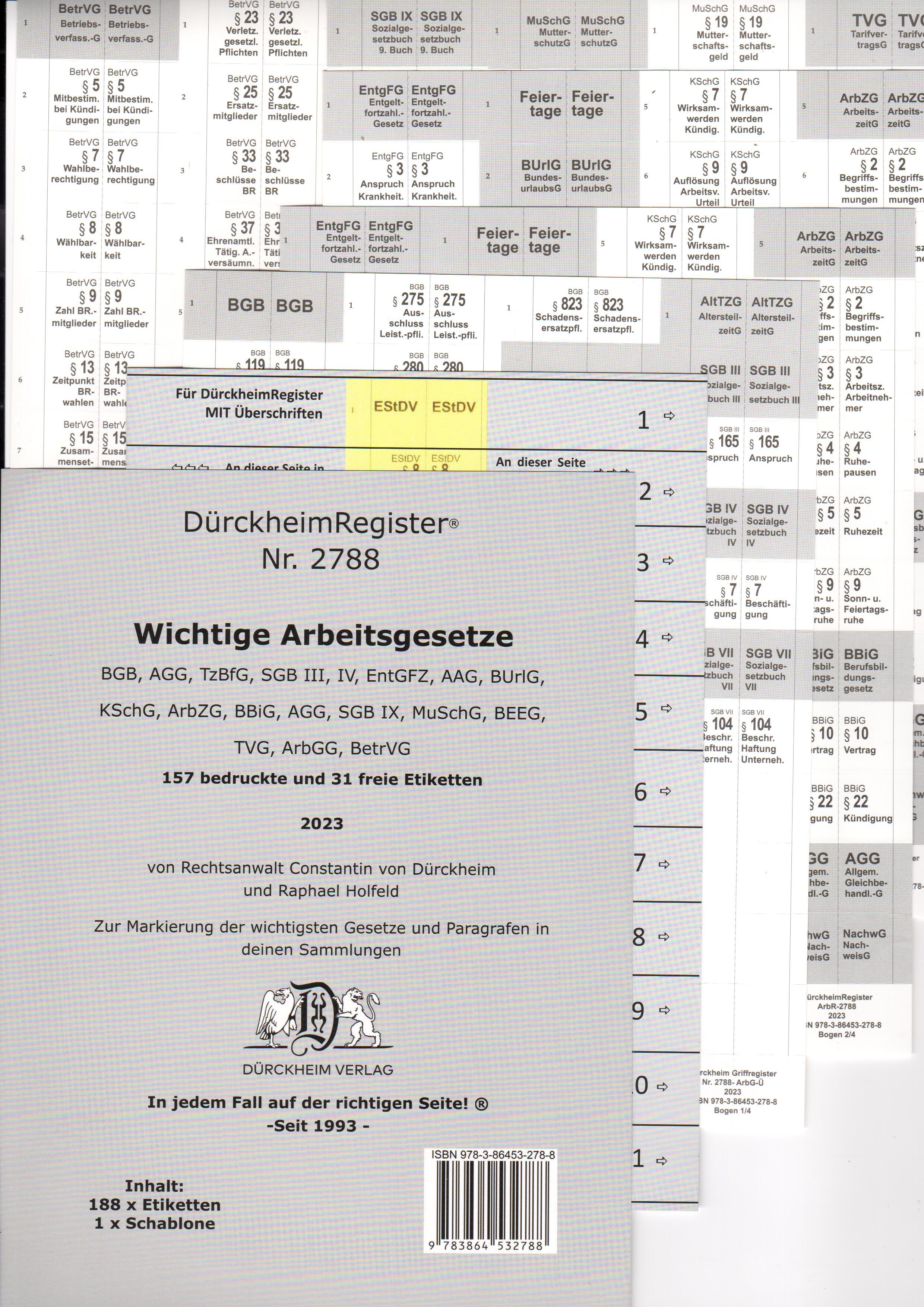 Vorderes Coverbild DürckheimRegister® ARBEITSGESETZE Nr. 2788 MIT STICHWORTEN