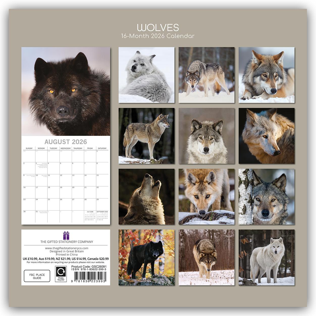 Rückseitencover Wolves - Wölfe 2026 - 16-Monatskalender